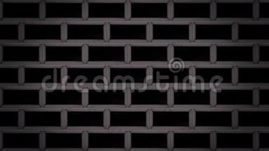 抽象的黑色砖块出现并在灰色背景上形成一堵墙。 动画。 同样大小的长方形站着